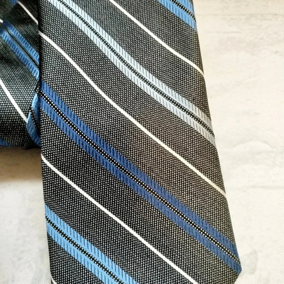 Pronto Uomo Silk Necktie Tie Chambray Striped Handmade Skinny - Picture 2 of 8